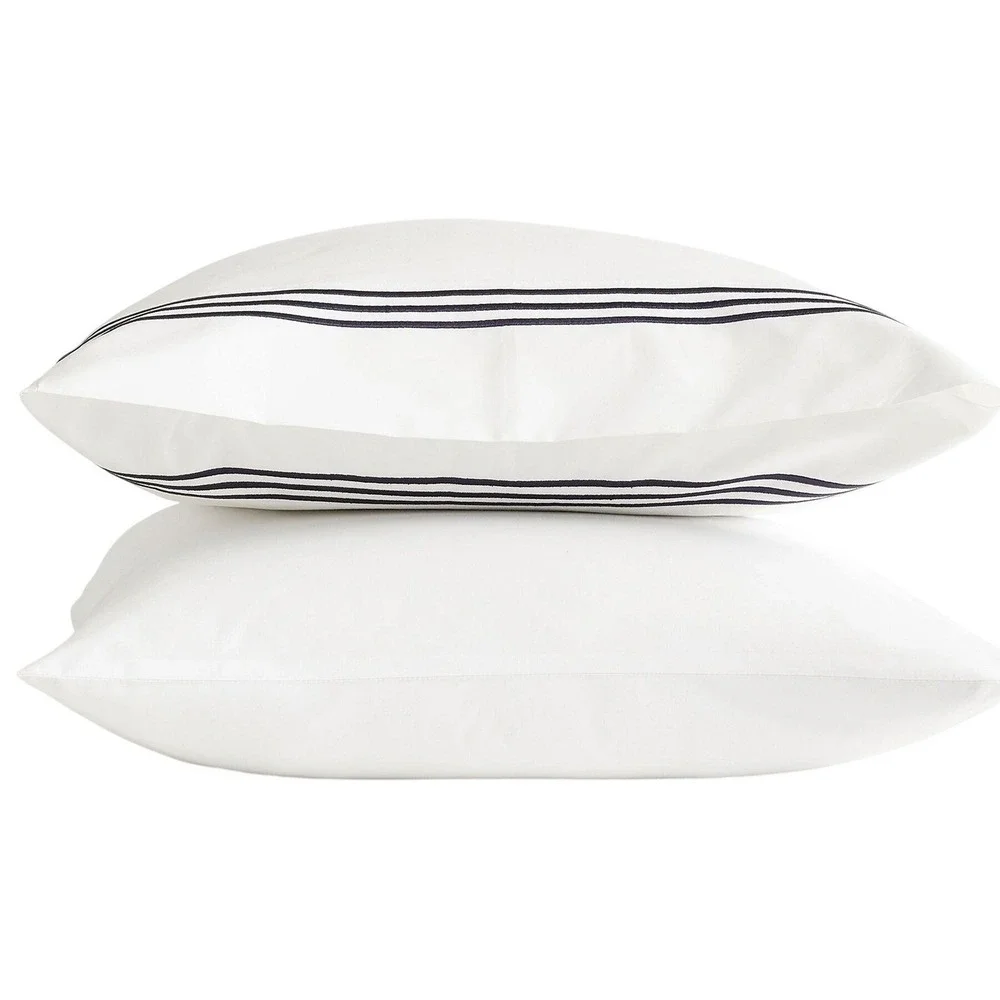 Pottery Barn Grand Organic Percale King Duvet Set Sham‎ Pillowcases White Navy
